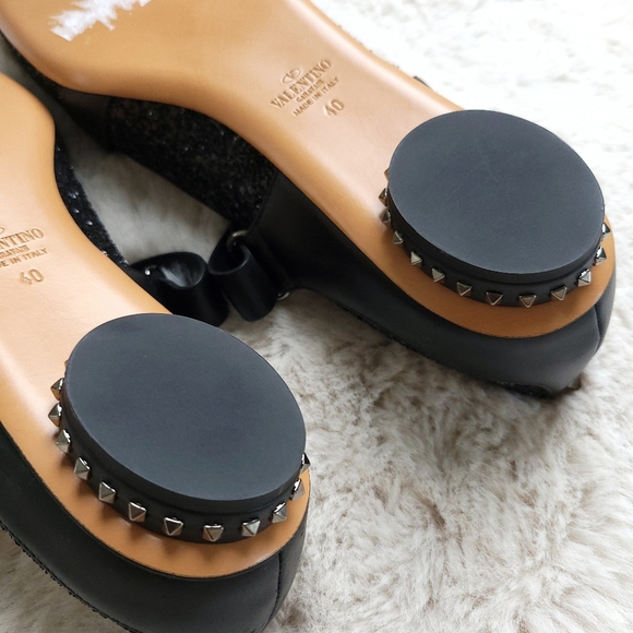 Valentino Garavani Rockstud Glitter Harness Strappy Leather Ballerina Fl… - Picture 8 of 12